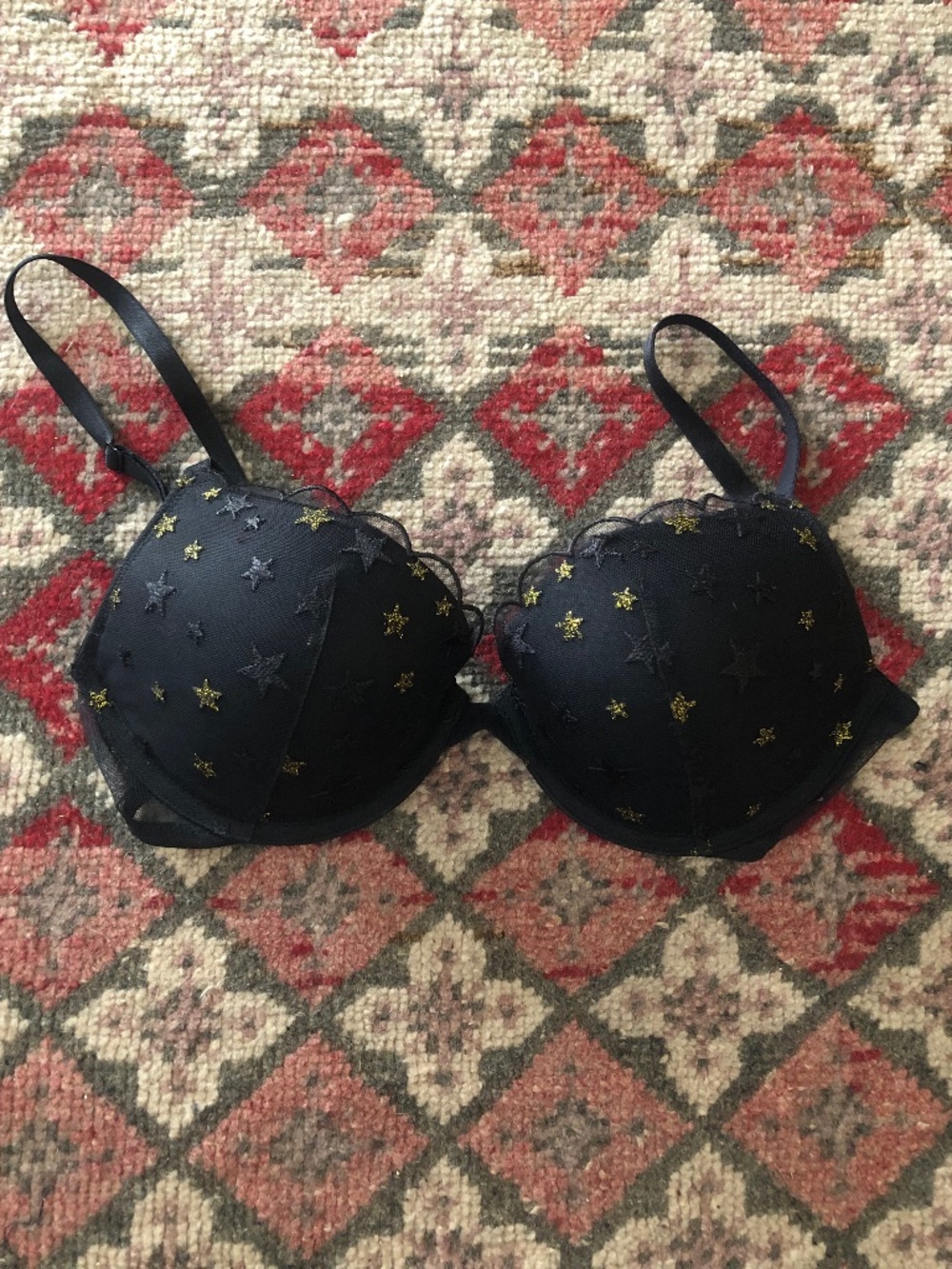 Victoria’s Secret Bombshell Push Up Bra Black Stars 34C Adds 2 Cup Sizes